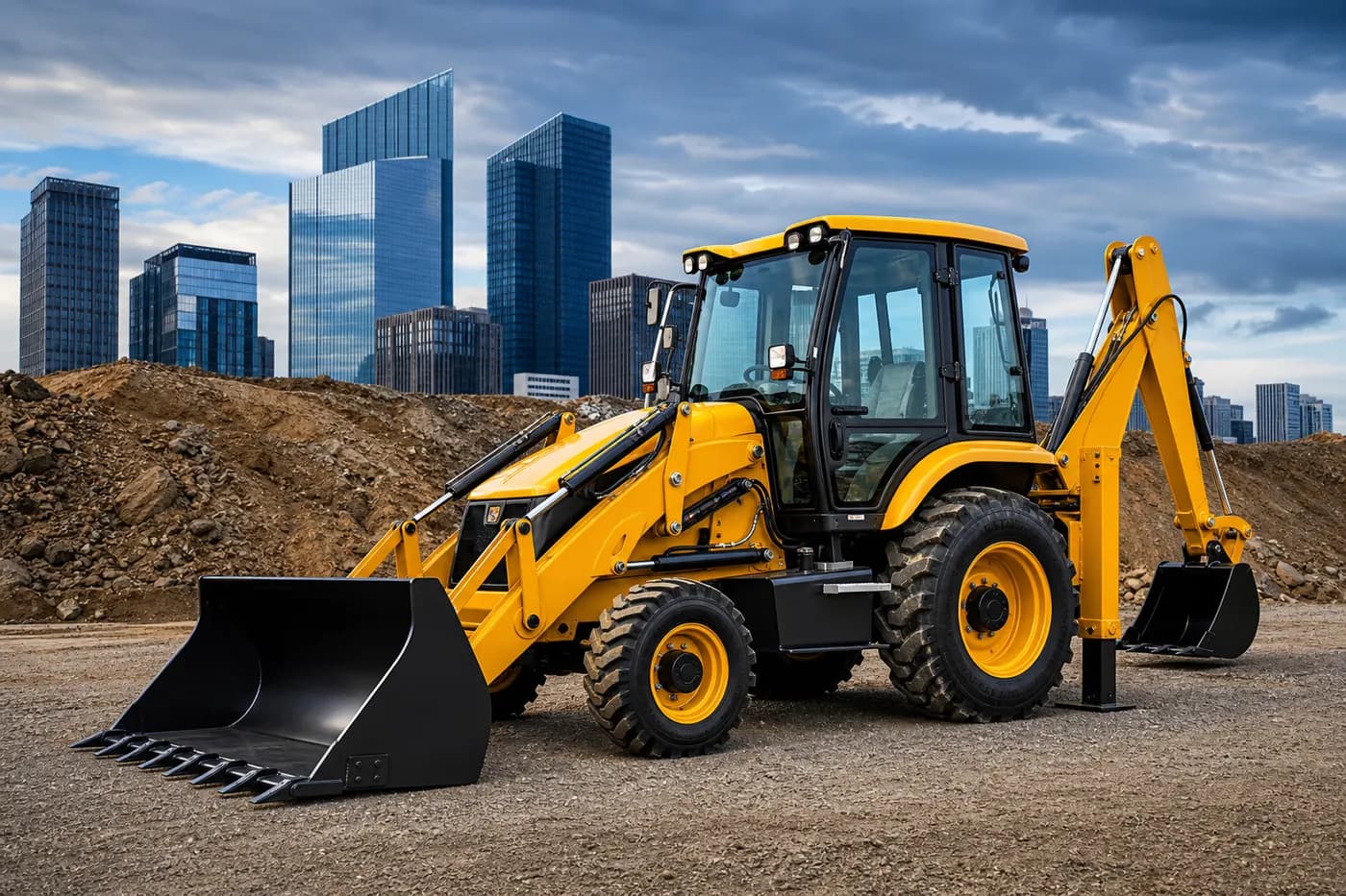 Wega Group makina parkı lastikli JCB iş makinesi Aydın ilinde inşaat sahası